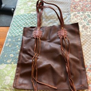 Leather fringe tote bag